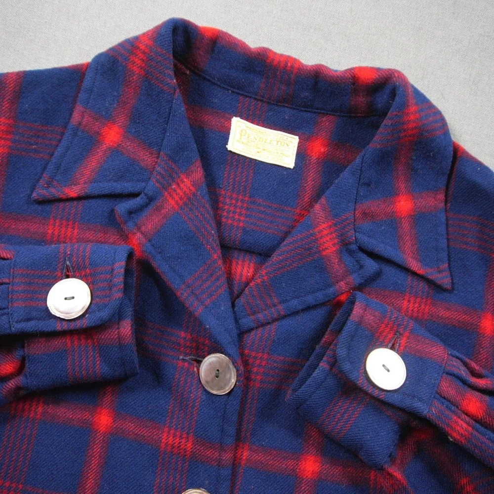 VTG Pendleton Plaid Wool Patch Pocket Women Jacket Cardigan M Coastal Cabin